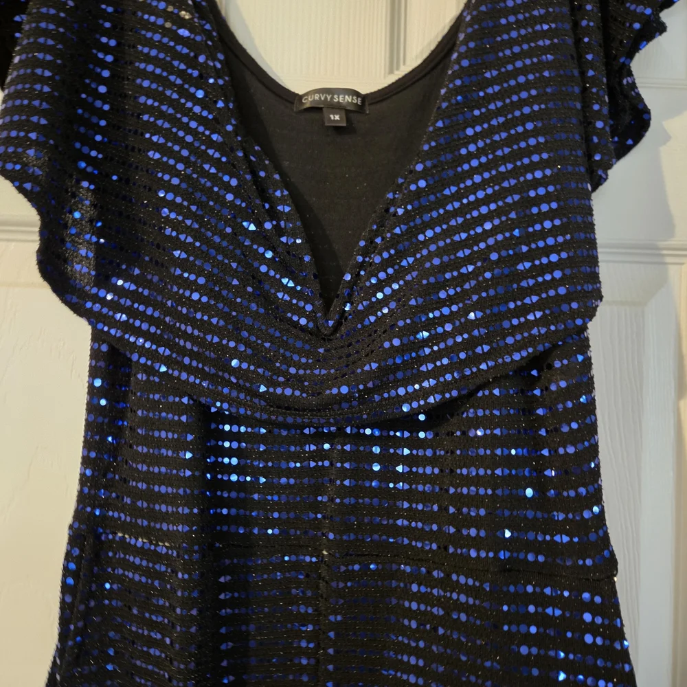 Curvy Sense Black and Blue Sequin Jumpsuit - Picture 1 of 2